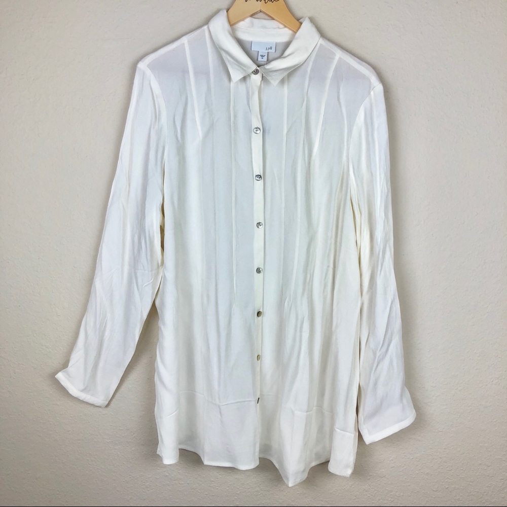 {J.Jill} Cream Sheer Rayon Button Down Blouse